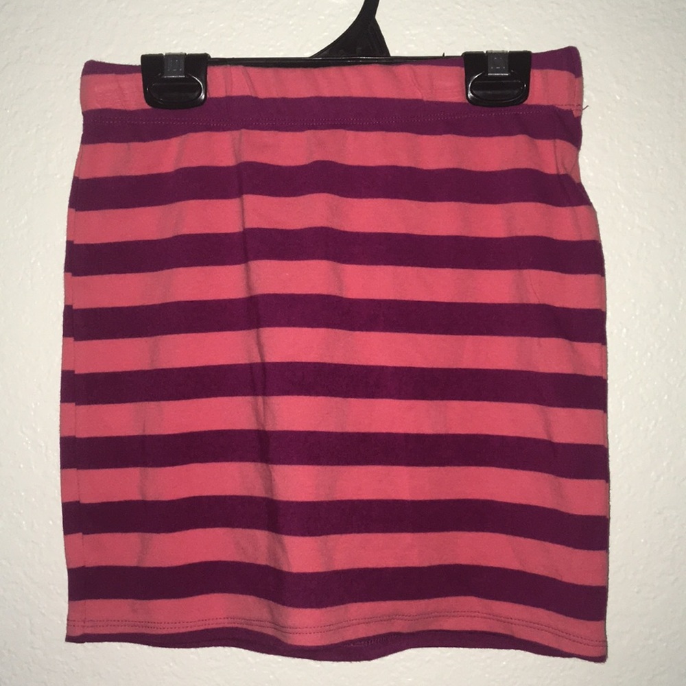 DONATING SOON Salmon and Maroon Striped Straight Miniskirt